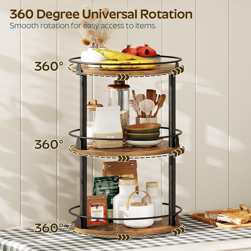 17 Stories 3 Tier Lazy Susan Organizer Rotating Spice Rack Spinning Organizer Industrial Turntable Spice Rack Organizer For Cabinet Kitchen Countertop Pantry Rustic Brown And Black Wayfair